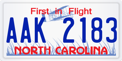 NC license plate AAK2183