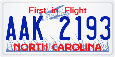 NC license plate AAK2193