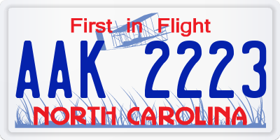 NC license plate AAK2223