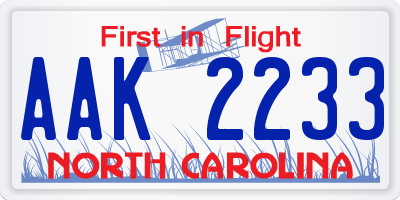 NC license plate AAK2233