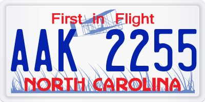 NC license plate AAK2255