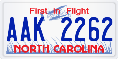 NC license plate AAK2262