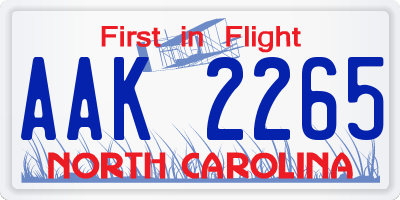 NC license plate AAK2265