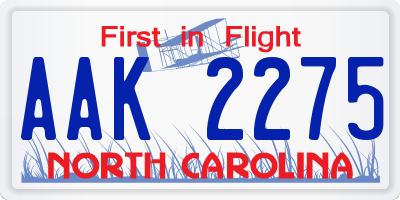 NC license plate AAK2275