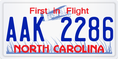 NC license plate AAK2286