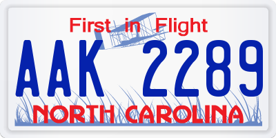 NC license plate AAK2289