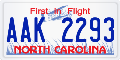NC license plate AAK2293