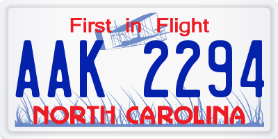 NC license plate AAK2294