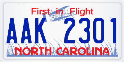 NC license plate AAK2301