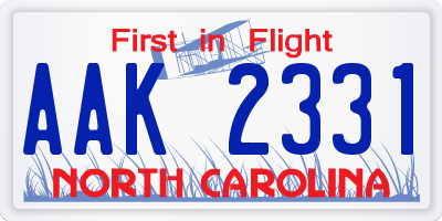 NC license plate AAK2331