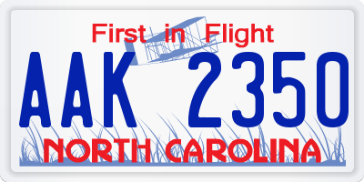 NC license plate AAK2350