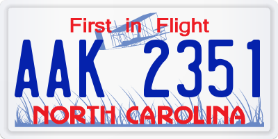 NC license plate AAK2351