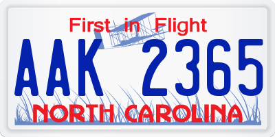 NC license plate AAK2365