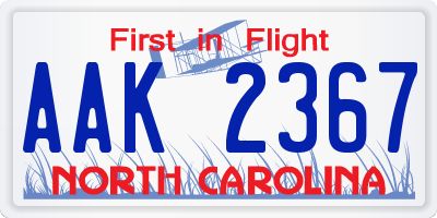 NC license plate AAK2367