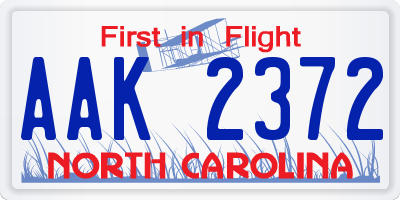 NC license plate AAK2372