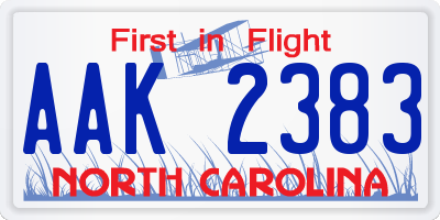 NC license plate AAK2383