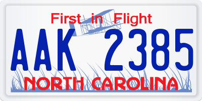 NC license plate AAK2385