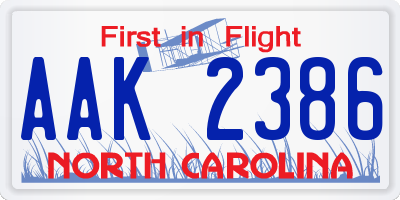NC license plate AAK2386
