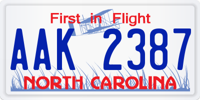 NC license plate AAK2387