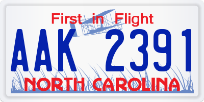 NC license plate AAK2391