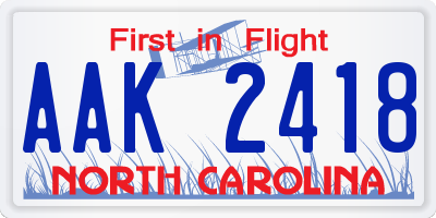 NC license plate AAK2418