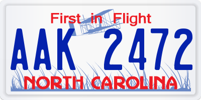 NC license plate AAK2472