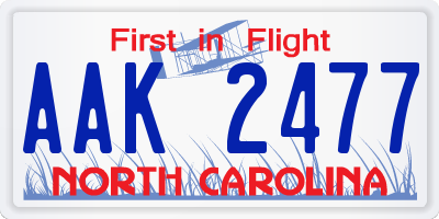 NC license plate AAK2477