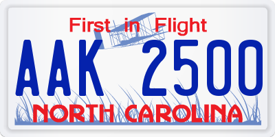 NC license plate AAK2500