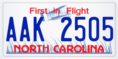 NC license plate AAK2505