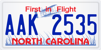 NC license plate AAK2535