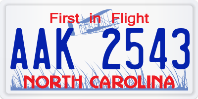 NC license plate AAK2543