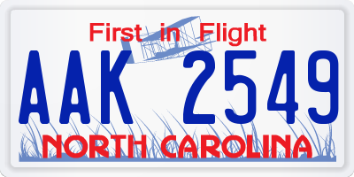 NC license plate AAK2549