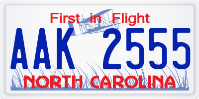 NC license plate AAK2555
