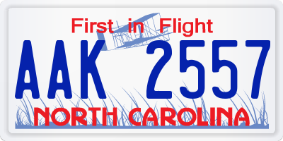 NC license plate AAK2557