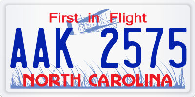 NC license plate AAK2575