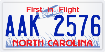NC license plate AAK2576