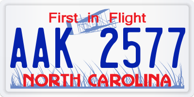 NC license plate AAK2577