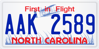 NC license plate AAK2589