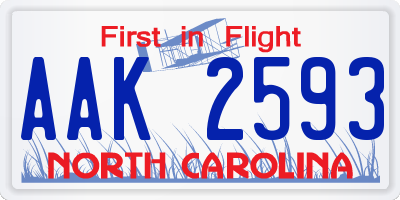 NC license plate AAK2593