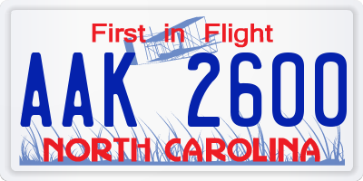 NC license plate AAK2600