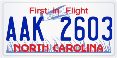 NC license plate AAK2603