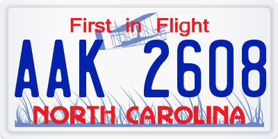 NC license plate AAK2608