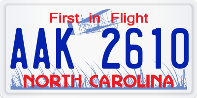 NC license plate AAK2610