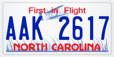 NC license plate AAK2617