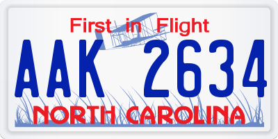 NC license plate AAK2634