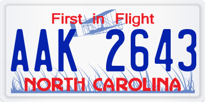 NC license plate AAK2643