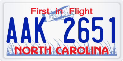 NC license plate AAK2651