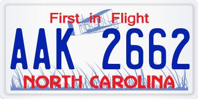 NC license plate AAK2662