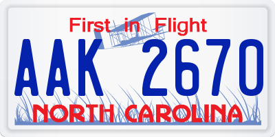 NC license plate AAK2670