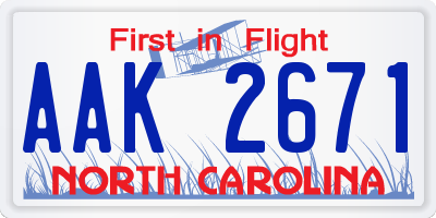 NC license plate AAK2671